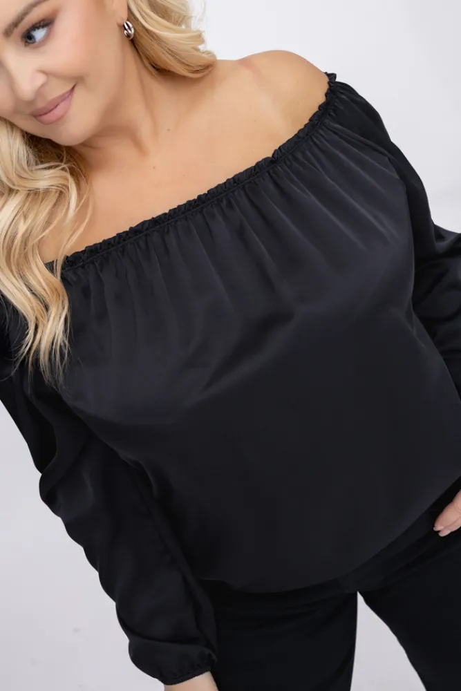 Damskie Włoski Czarna satynowa Bluzka REGEZI