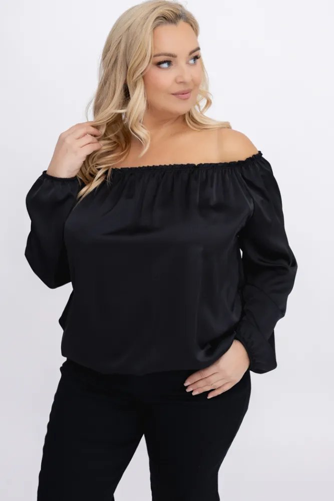 Damskie Włoski Czarna satynowa Bluzka REGEZI