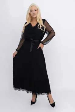 Włoski Czarna Spódnica plisowana z paskiem GARIOLI