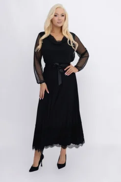 Włoski Czarna Spódnica plisowana z paskiem GARIOLI