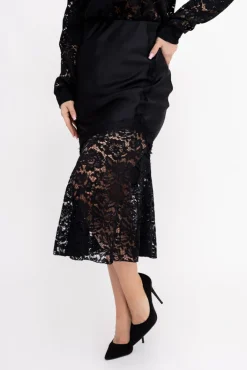Włoski Czarna Spódnica satynowa BOSTORI