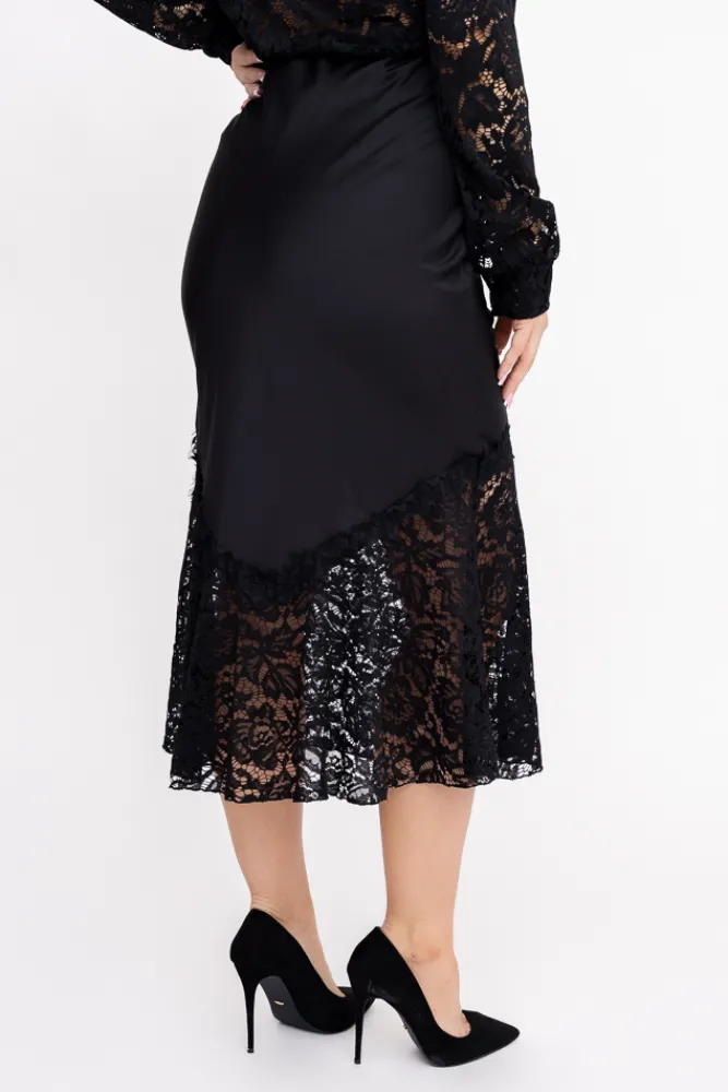 Włoski Czarna Spódnica satynowa BOSTORI