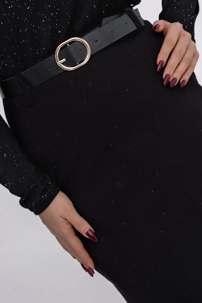 Włoski Czarna Spódnica z dżetami RENGI