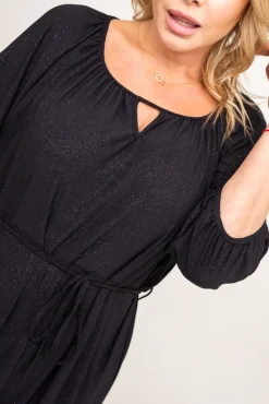 Polski Czarna Sukienka brokatowa z paskiem PENTUZI