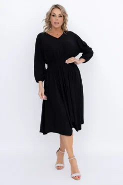 Polski Czarna Sukienka brokatowa z marszczeniem BAGOZIA