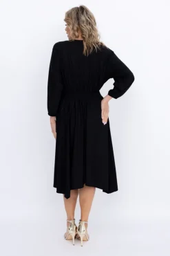 Polski Czarna Sukienka brokatowa z marszczeniem BAGOZIA