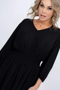 Polski Czarna Sukienka brokatowa z marszczeniem BAGOZIA