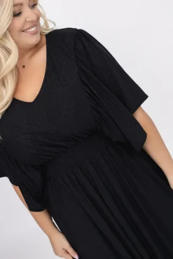 Polski Czarna Sukienka brokatowa z marszczeniem SILVINO