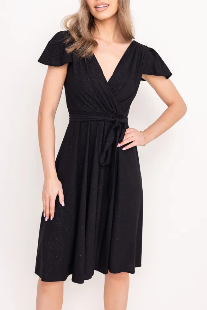 Polski Czarna Sukienka brokatowa GENVELI