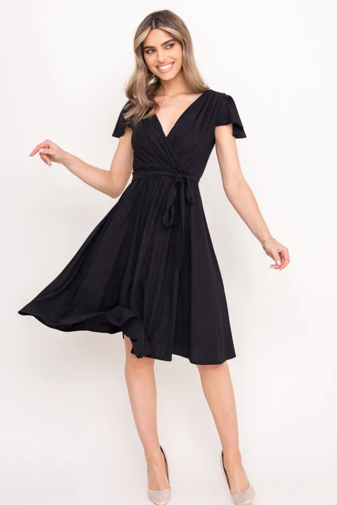 Polski Czarna Sukienka brokatowa GENVELI