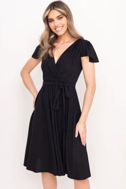 Polski Czarna Sukienka brokatowa GENVELI