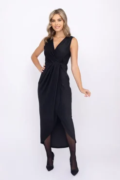 Włoski Czarna Sukienka błyszcząca ERICA