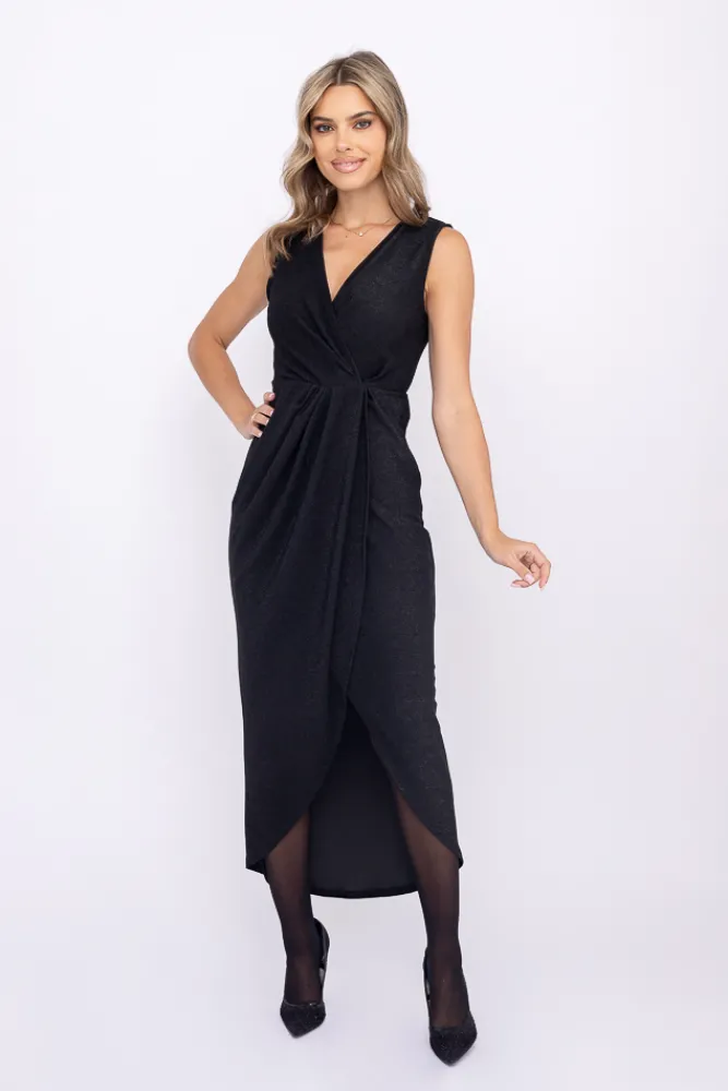 Włoski Czarna Sukienka błyszcząca ERICA