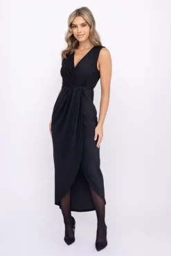 Włoski Czarna Sukienka błyszcząca ERICA