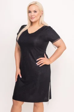 Polski Czarna Sukienka błyszcząca KERSENO