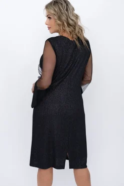 Polski Czarna Sukienka błyszcząca z prześwitującymi rękawami MORTINO