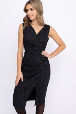 Włoski Czarna Sukienka błyszcząca FEMENI