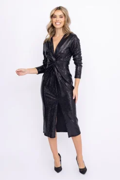 Włoski Czarna Sukienka błyszcząca LIVENO