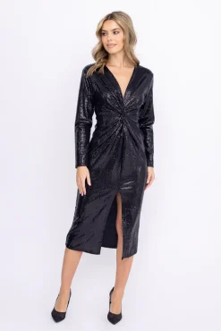 Włoski Czarna Sukienka błyszcząca LIVENO