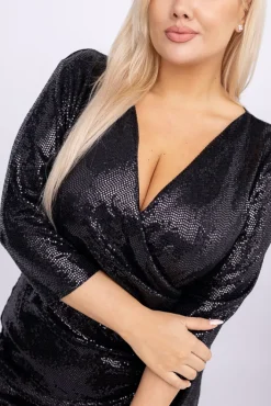 Włoski Czarna Sukienka błyszcząca LIRENA