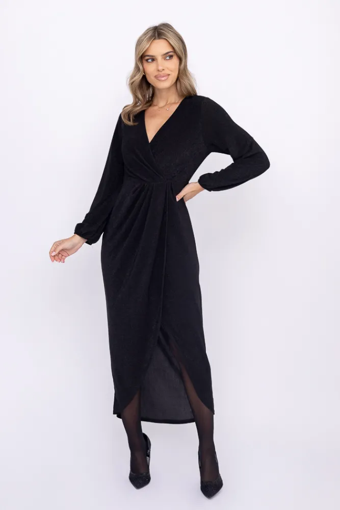 Włoski Czarna Sukienka błyszcząca QUANTIAMO