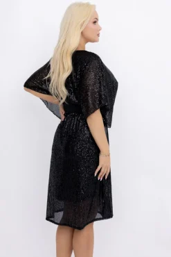 Włoski Czarna Sukienka cekinowa RETERIO