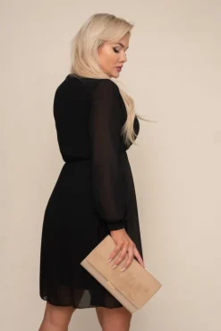 Włoski Czarna Sukienka Elegancka PERLA