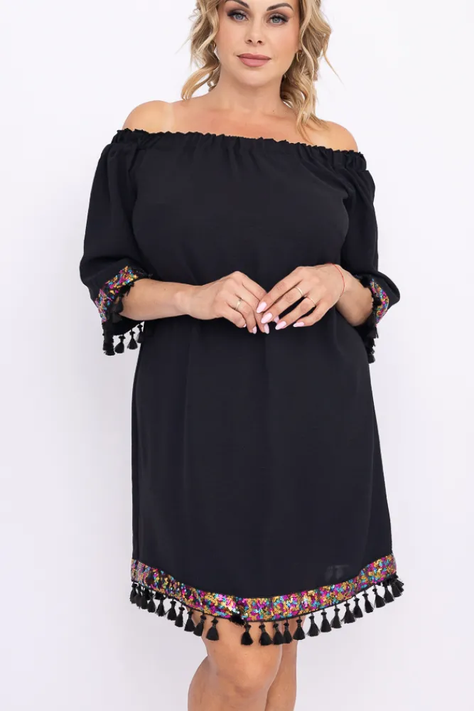 Polski Czarna Sukienka FEREZO Wzór 1