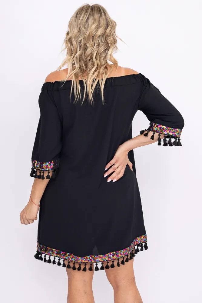 Polski Czarna Sukienka FEREZO Wzór 1