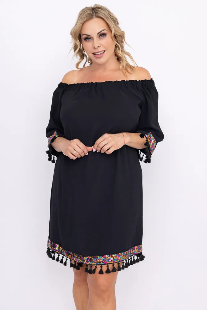 Polski Czarna Sukienka FEREZO Wzór 1