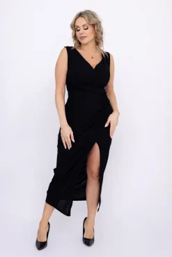 Włoski Czarna Sukienka kopertowa SERMINA