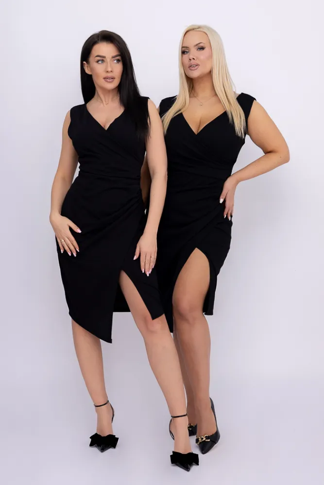 Włoski Czarna Sukienka kopertowa KENTI