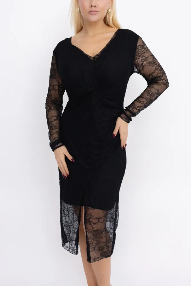 Włoski Czarna Sukienka koronkowa SOMINO