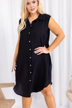 Włoski Czarna Sukienka koszulowa YUVENTI