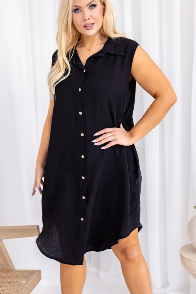 Włoski Czarna Sukienka koszulowa YUVENTI