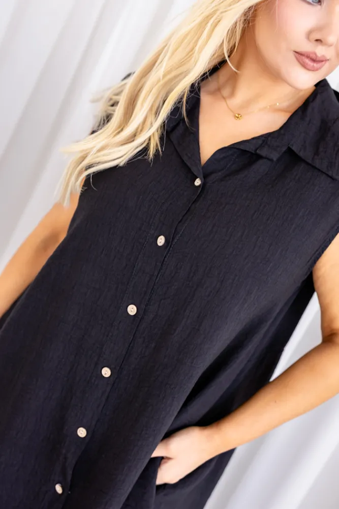 Włoski Czarna Sukienka koszulowa YUVENTI