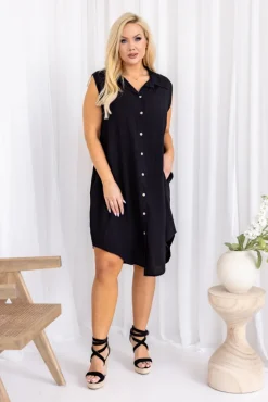 Włoski Czarna Sukienka koszulowa YUVENTI