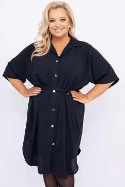 Polski Czarna Sukienka koszulowa MERTINA