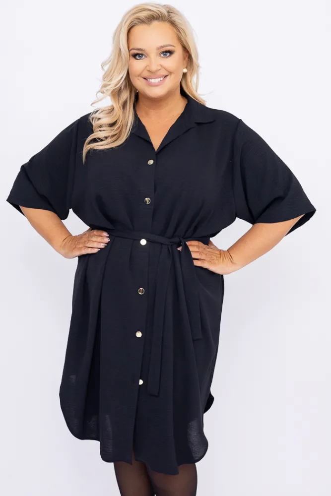 Polski Czarna Sukienka koszulowa MERTINA