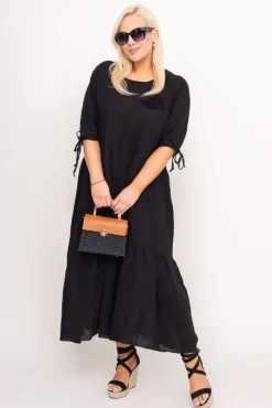 Włoski Czarna Sukienka lniana TRESIA