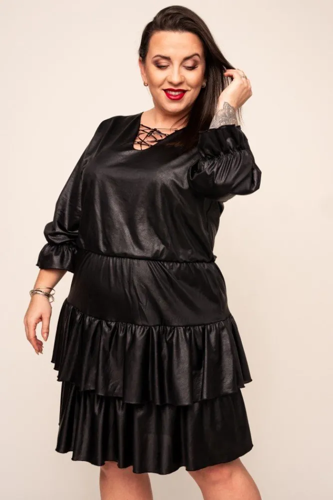 Polski Czarna Sukienka LORESIA Plus Size
