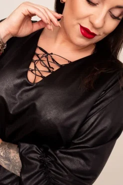 Polski Czarna Sukienka LORESIA Plus Size