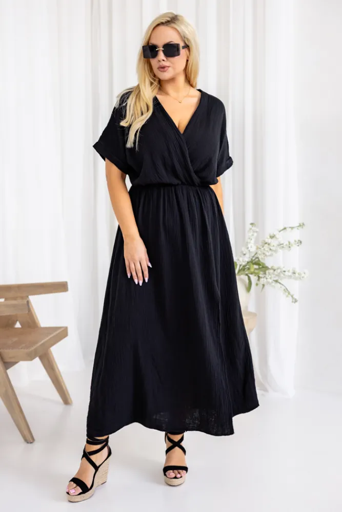 Włoski Czarna Sukienka muślinowa SHEGENI