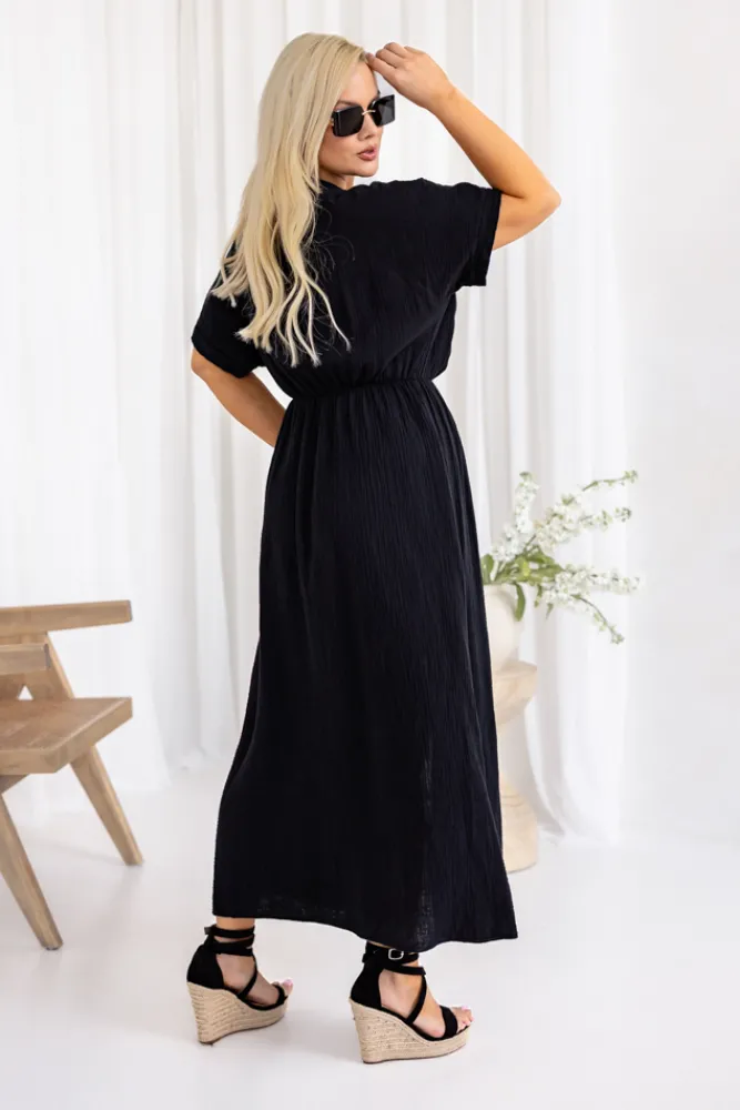 Włoski Czarna Sukienka muślinowa SHEGENI