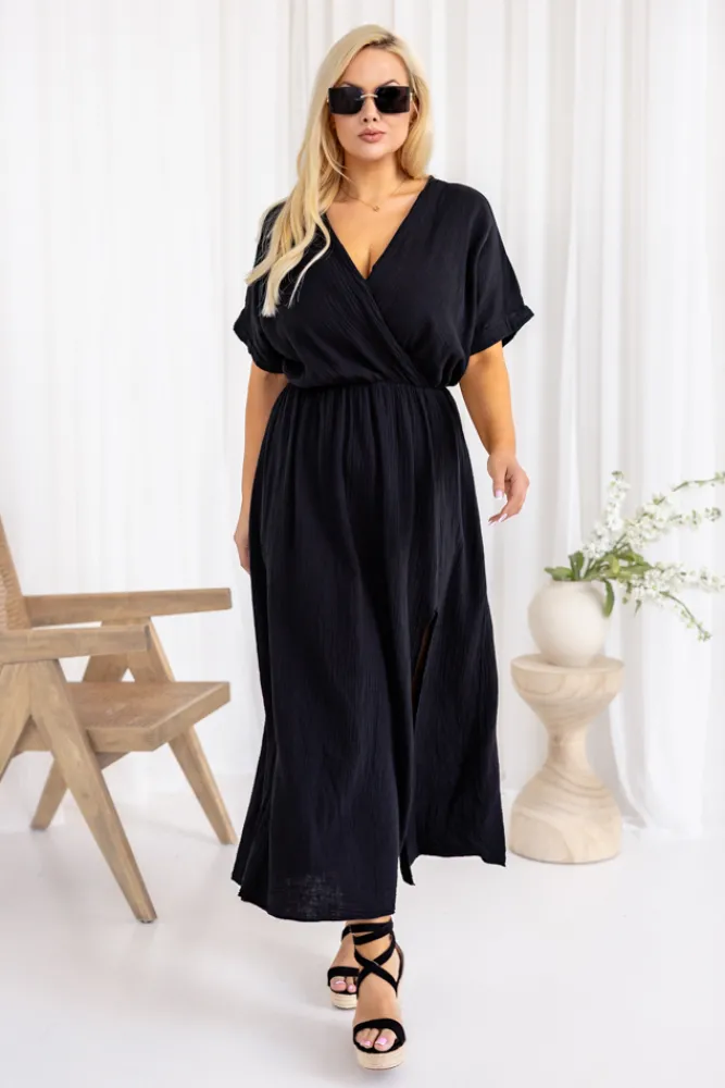 Włoski Czarna Sukienka muślinowa SHEGENI