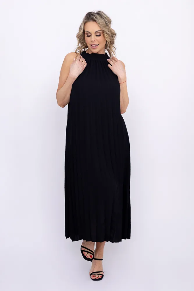 Włoski Czarna Sukienka plisowana JAKARTA