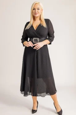 Włoski Czarna Sukienka plisowana KEMELI