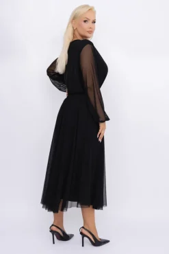 Włoski Czarna Sukienka siateczkowa BENTINO