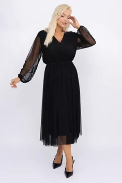 Włoski Czarna Sukienka siateczkowa BENTINO