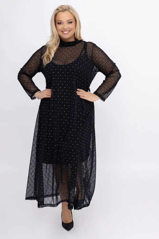 Włoski Czarna Sukienka siateczkowa LEKUZIO Wzór 1
